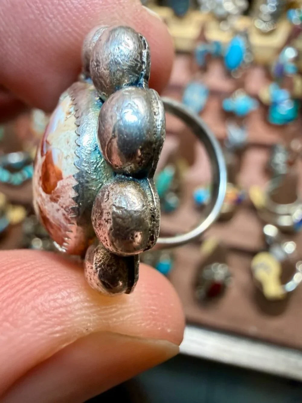 Sterling Steel Cantera Mexican Opal ring